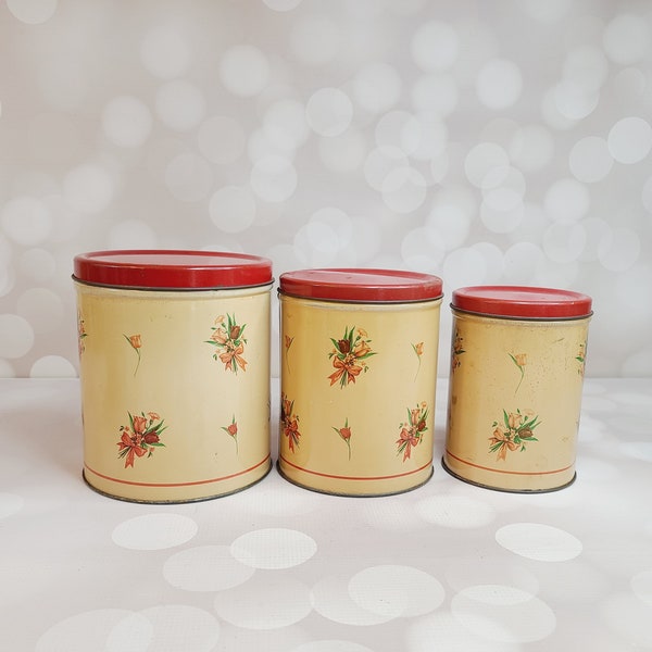 Vintage Mid Century Metal Cannisters, Set of 3