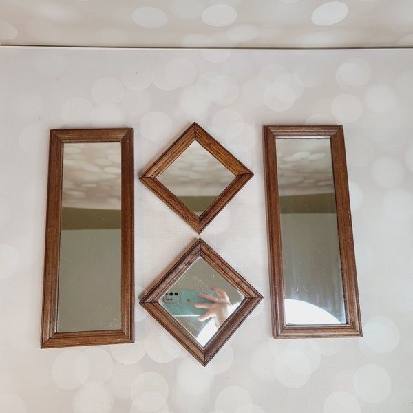 Vintage Wood Mirrors, Set of 4