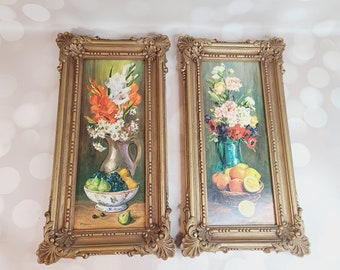 Vintage Floral Framed Art, Set of 2