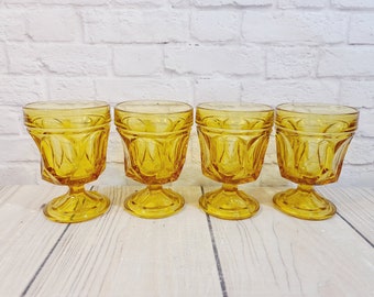Vintage Mid Century Amber Glassware Set of 4