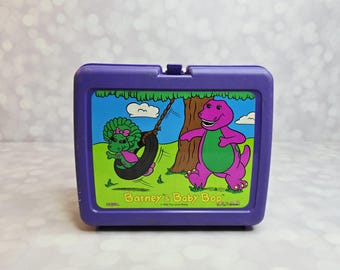 Lonchera de plástico vintage de Barney y Baby Bop