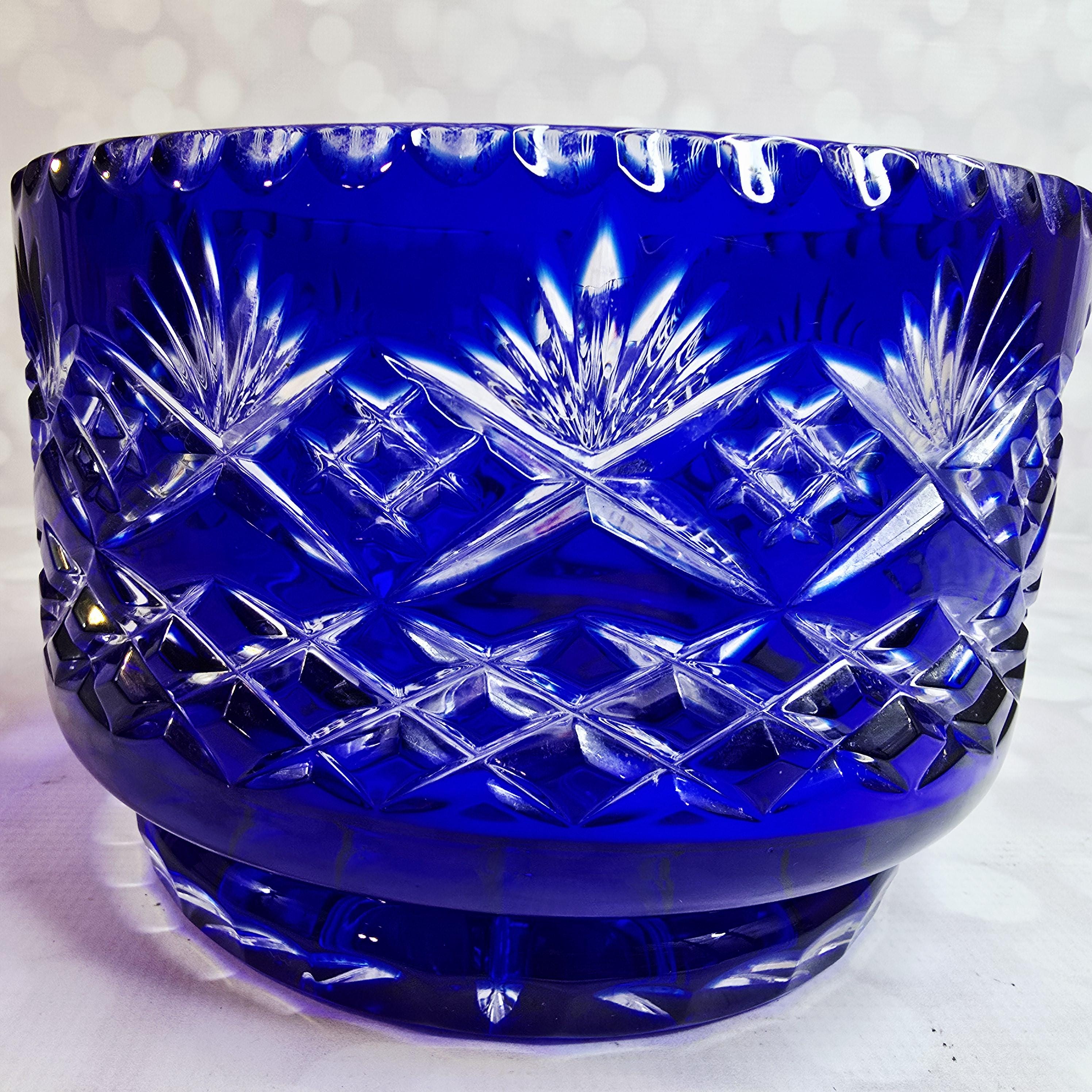 チェコのカットガラスボウル ヴィンテージチェコボホコバルトクリアボウル - Etsy 日本