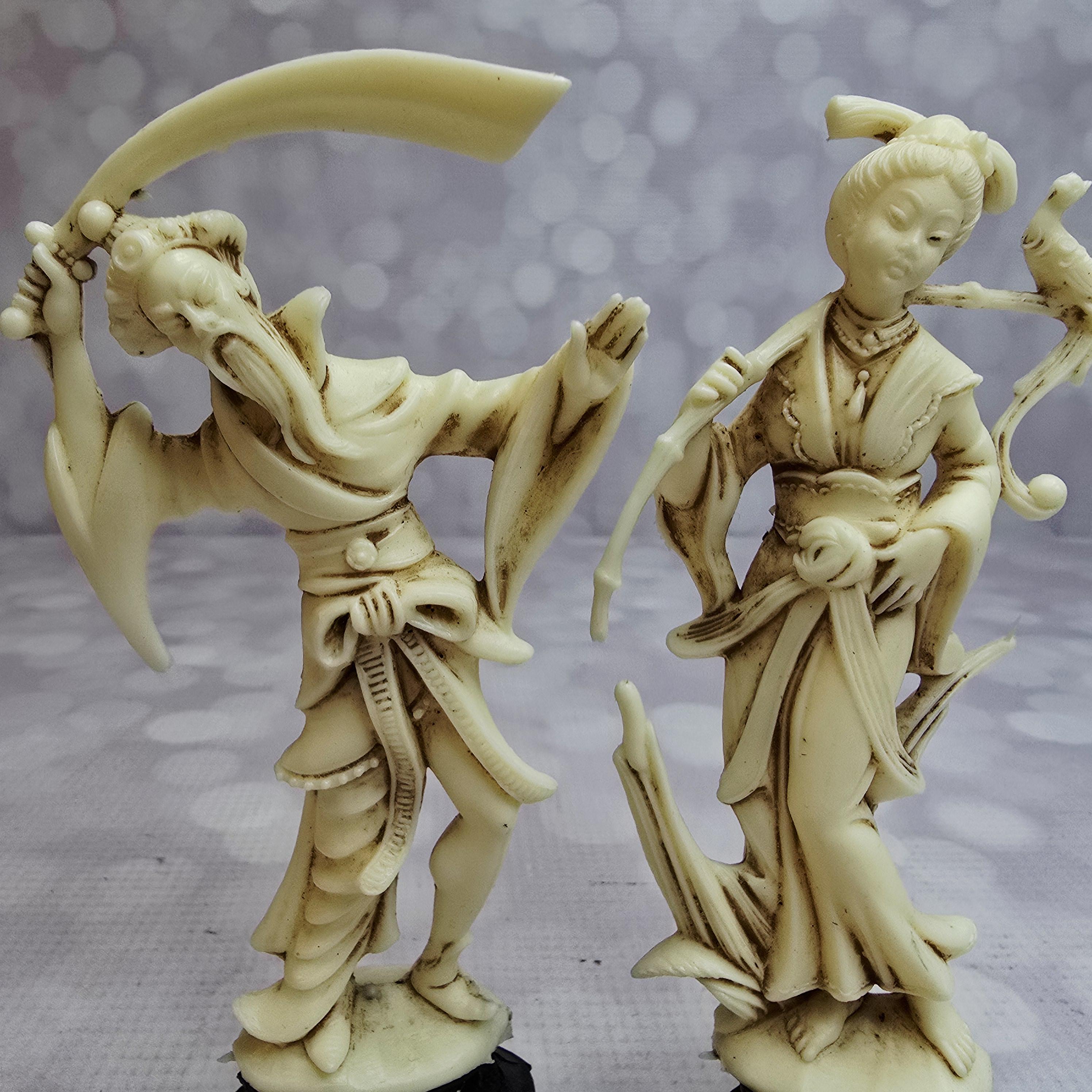 Vintage Norleans Faux Bone Asian Statues, Set of 2 - Etsy
