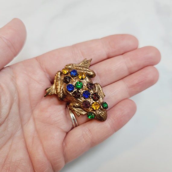 Vintage Jeweled Frog Brooch - image 7