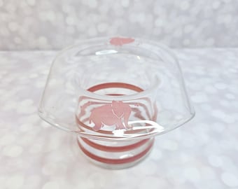 Vintage Pink Elephant Glass Top Hat Dish