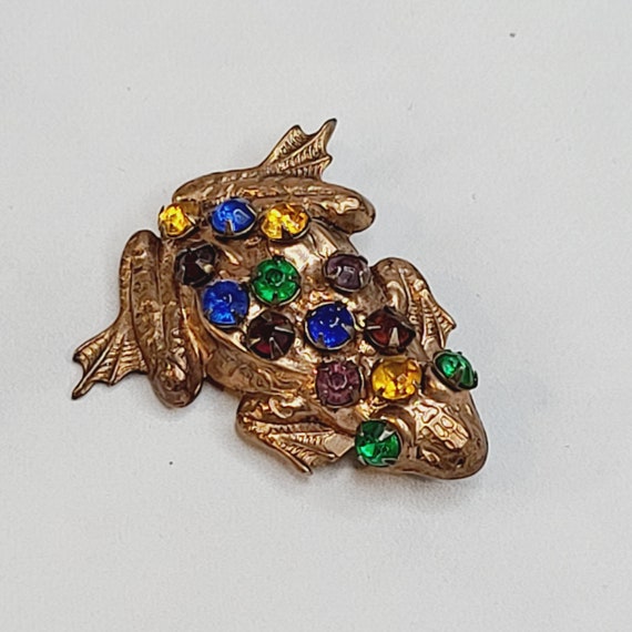 Vintage Jeweled Frog Brooch - image 4