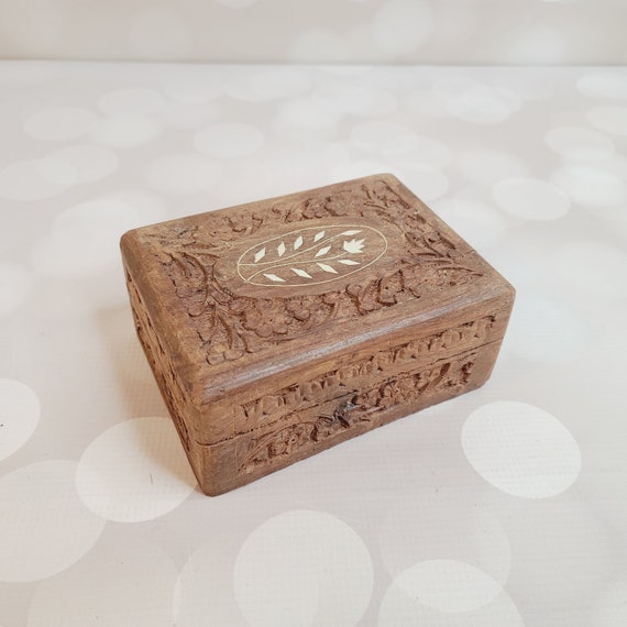 Vintage Carved Wood Trinket Box