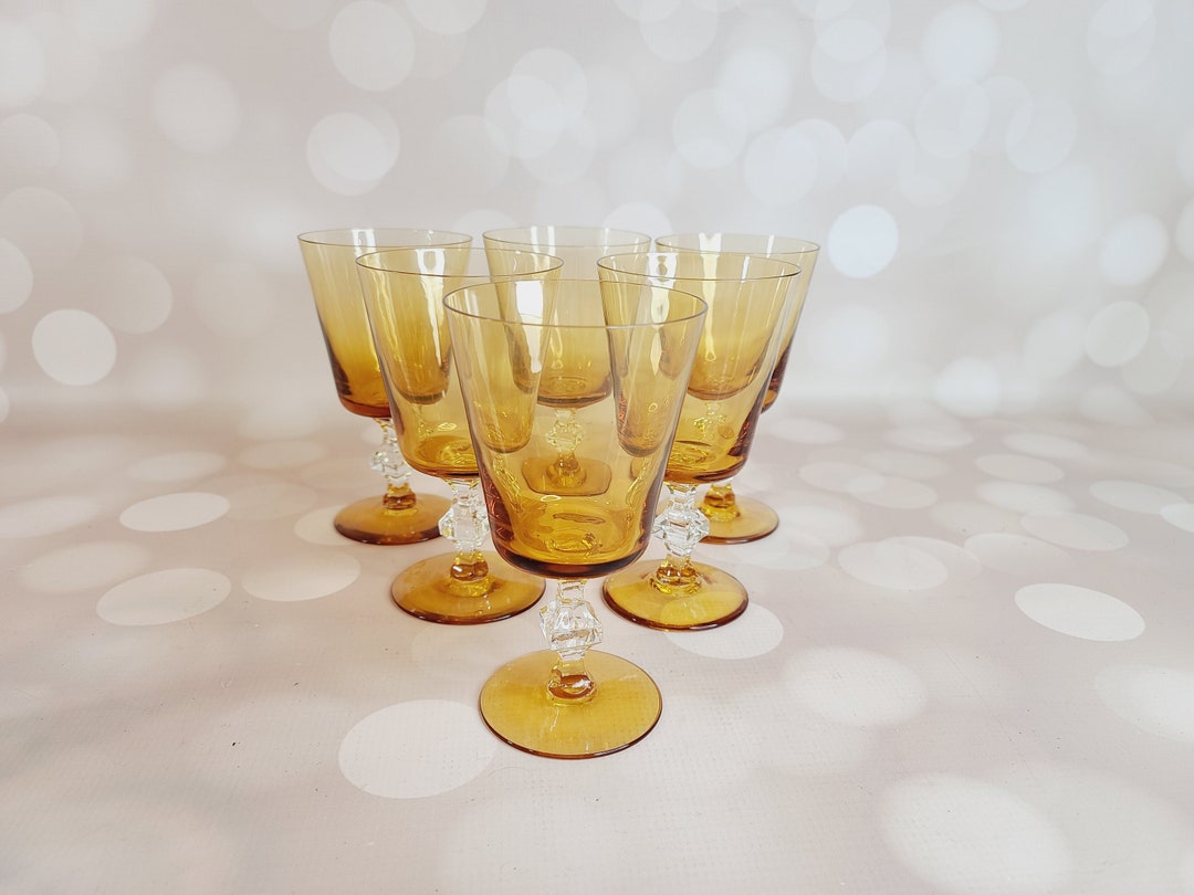 Vintage Amber Stemware Glass Set of 6 Etsy
