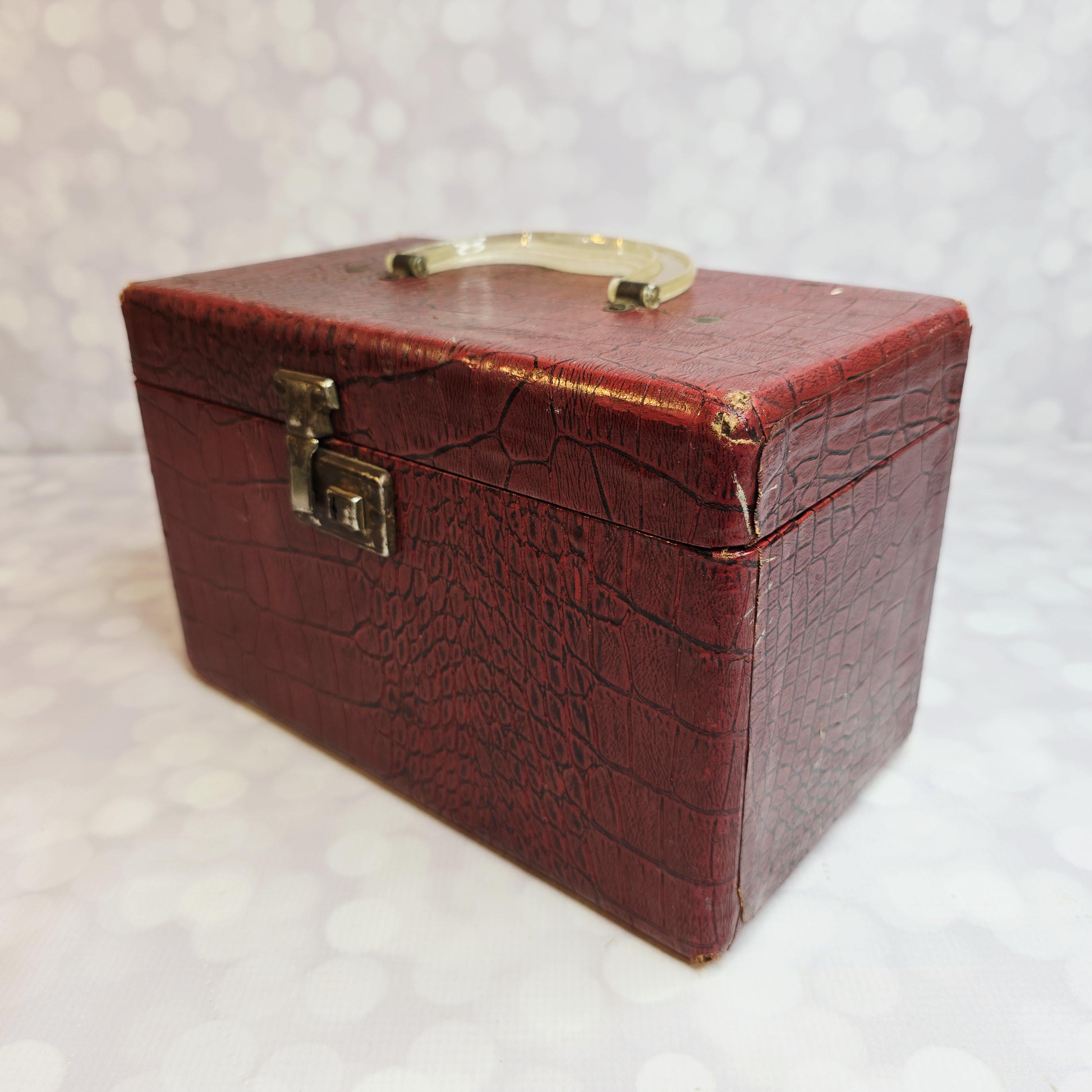 【英国アンティークリングケース】Constalls The Gift House Vintage Faux Alligator Train Case - Etsy Israel