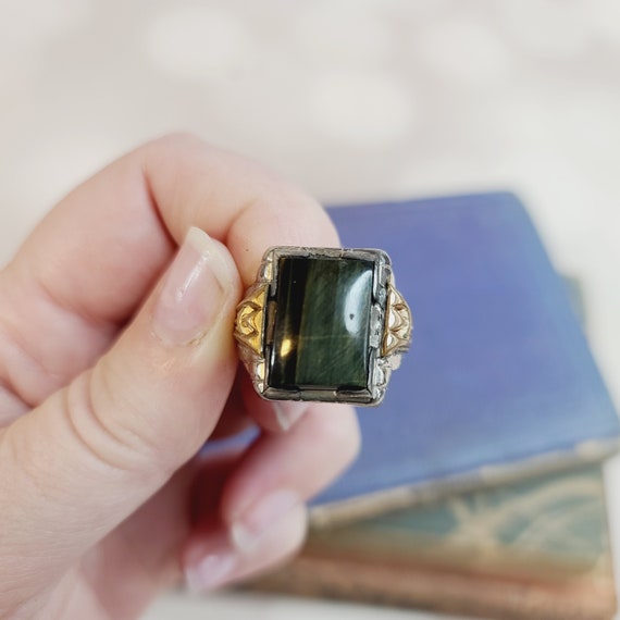 Antique Men's Art Deco Ring, Labradorite - image 1