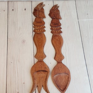 Vintage Wood Oversized Fork Spoon Set