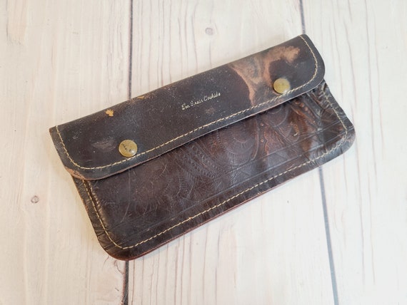 Vintage Embossed Wallet, Leather - image 1