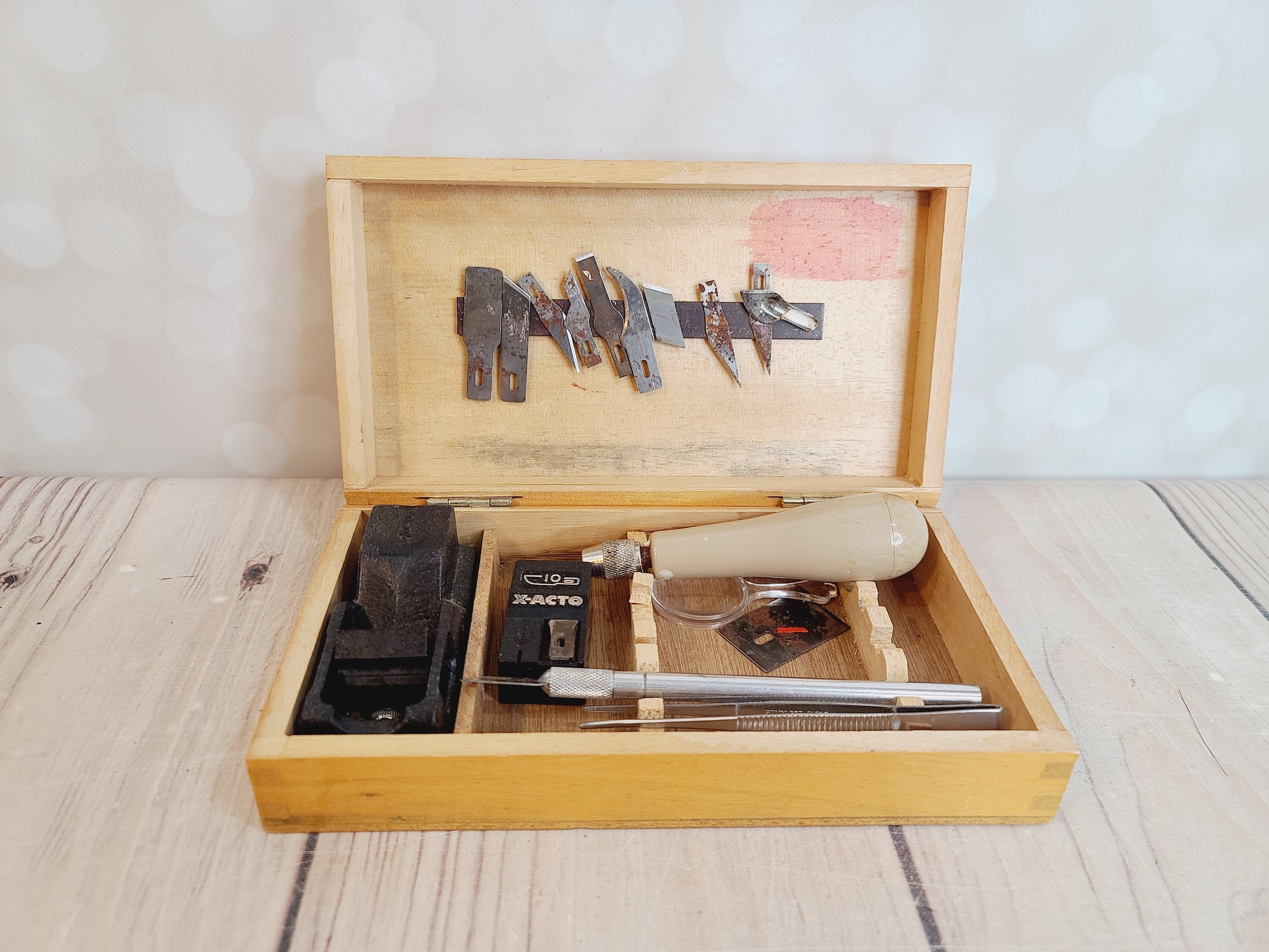 Vintage X-Acto Knife Set With Wooden Case 13 Piece Set