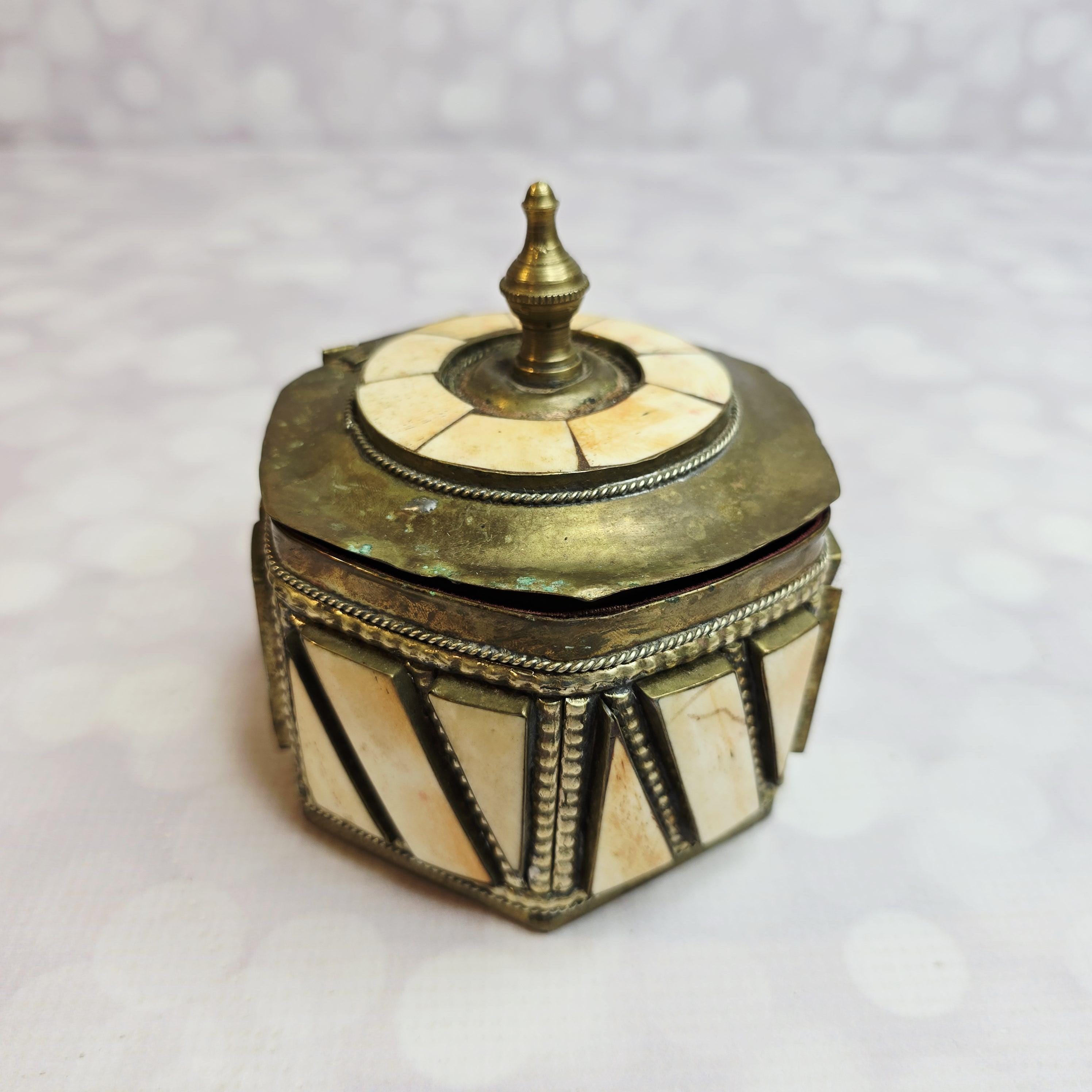 Vintage Brass and Bone Trinket Box