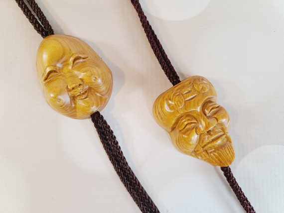 Vintage Japanese Wood Face Bolo Tie - image 8