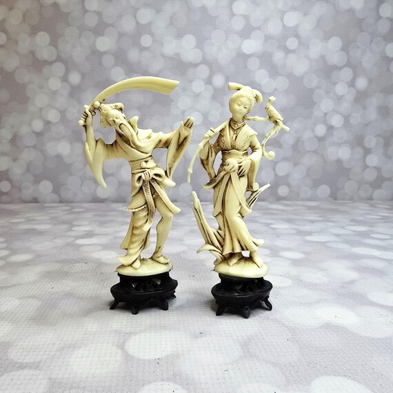 Vintage Norleans Faux Bone Asian Statues, Set of 2 - Etsy