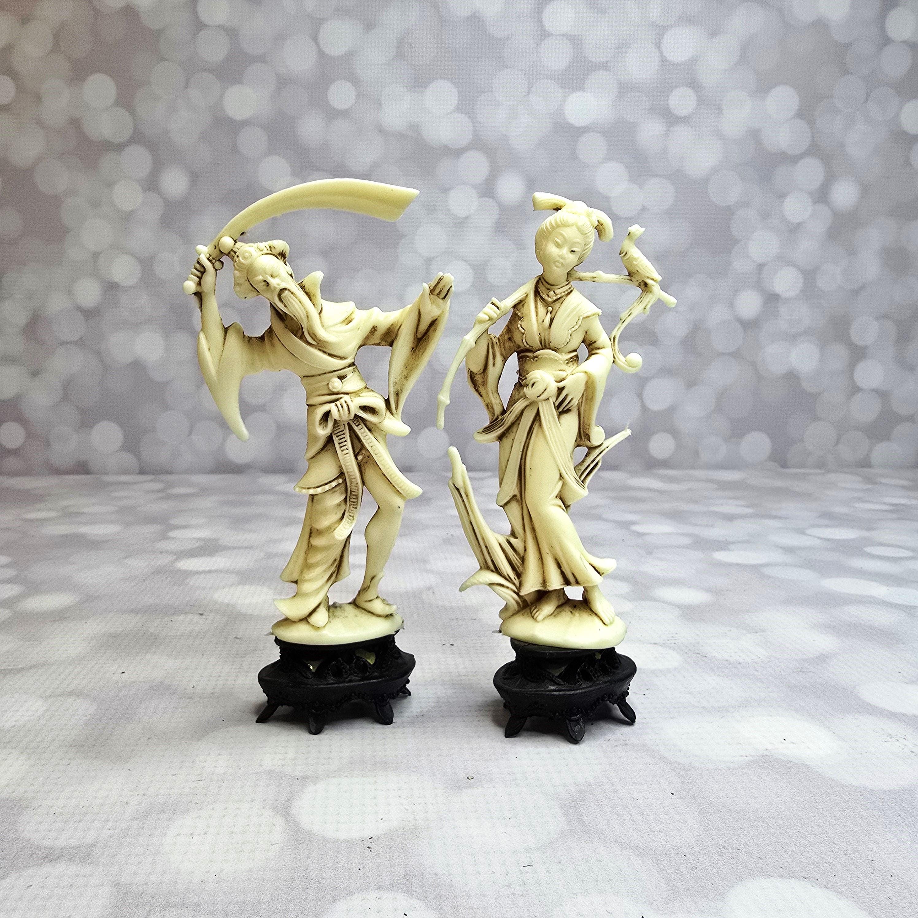 Vintage Norleans Faux Bone Asian Statues, Set of 2 - Etsy