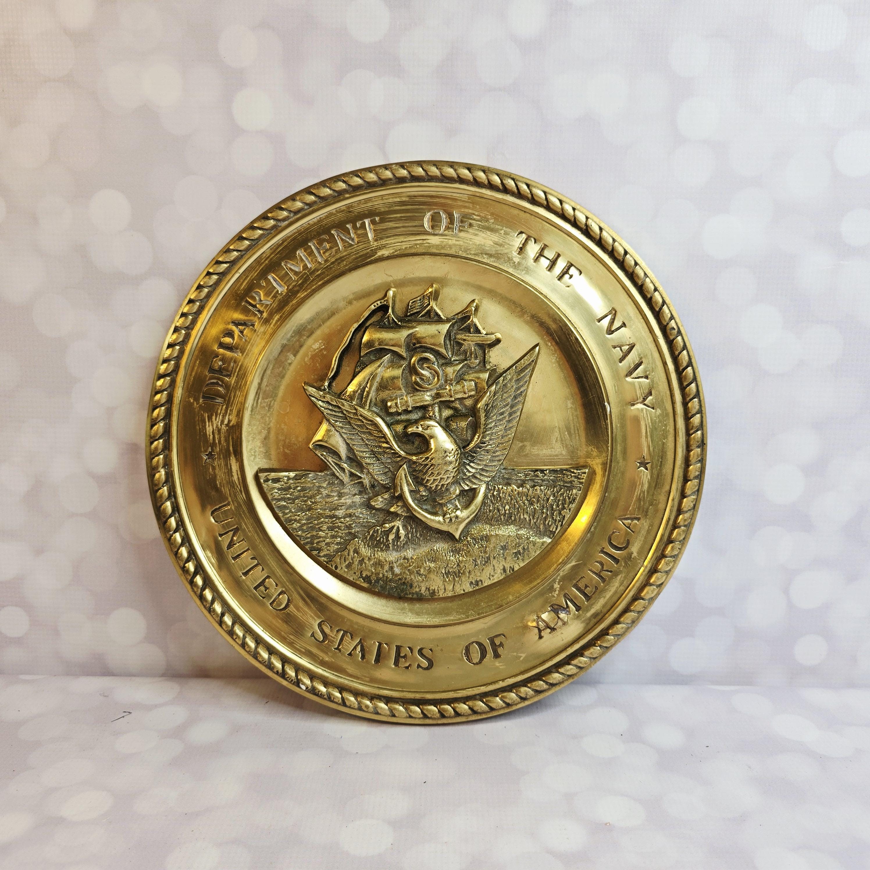 Vintage Brass US Navy Emblem Art - Etsy