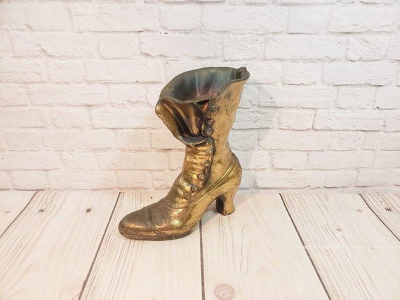 Vintage Brass Victorian Boot Vase Etsy