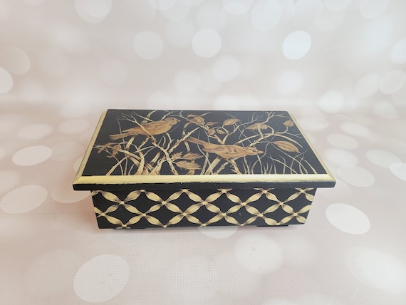 Vintage Painted Bird Jewelry Box