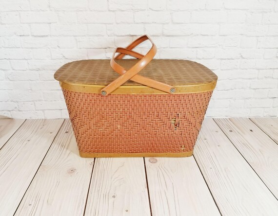 Vintage Wooden Woven Wicker Red Man Picnic Basket Etsy