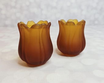 Vintage Faroy Satin Tulip Votive Holders, Set of 2