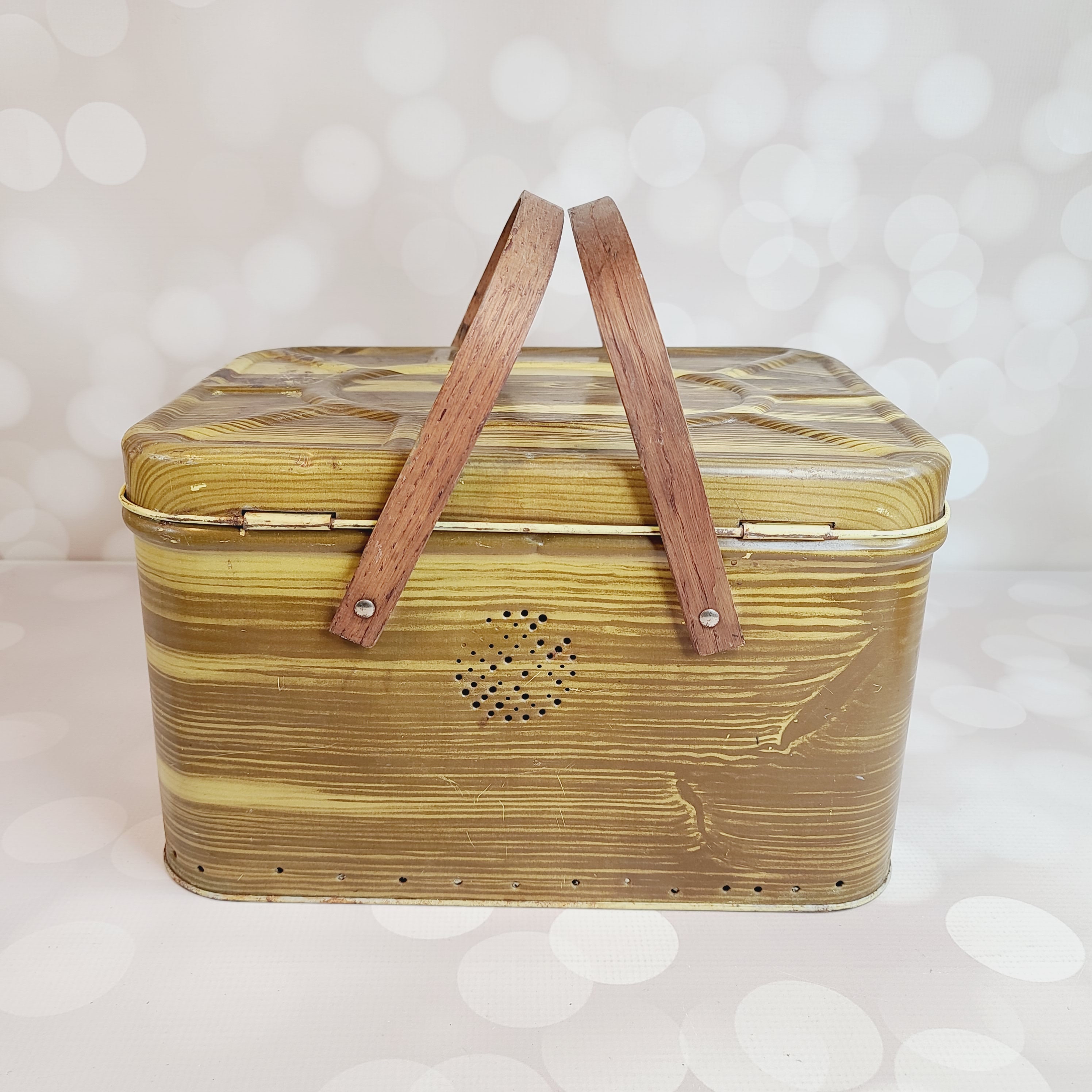 Vintage Metal Faux Wood Picnic Basket With Wood Handles - Etsy