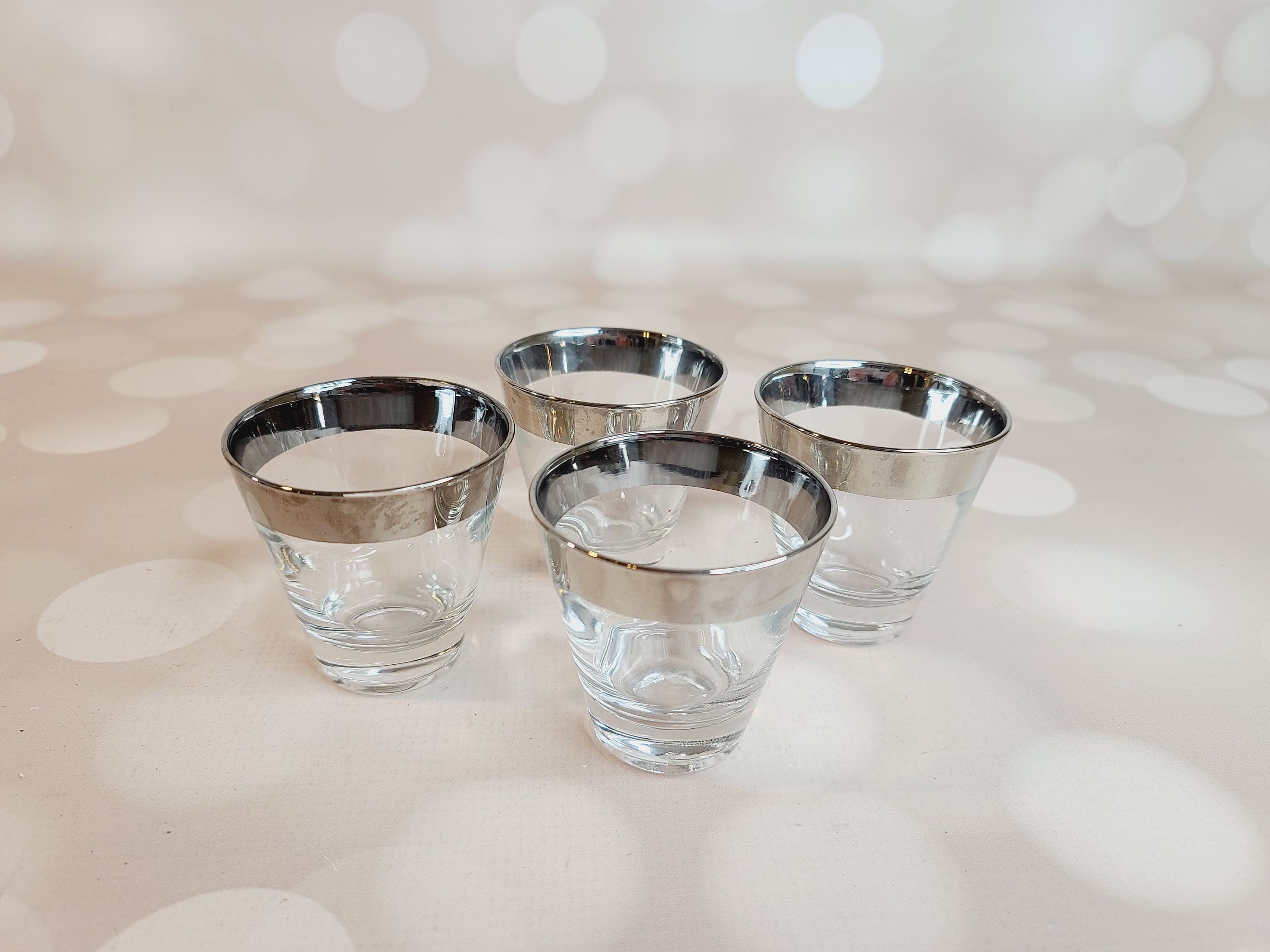 Vintage Silver Rimmed Glass, Set of 4, Mid Century - Etsy
