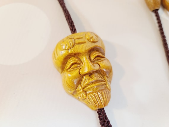 Vintage Japanese Wood Face Bolo Tie - image 1