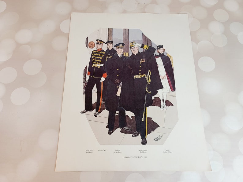 Vintage Uniforms of the US Navy Print, H. Charles McBarron Jr, united states navy 1941, military dress