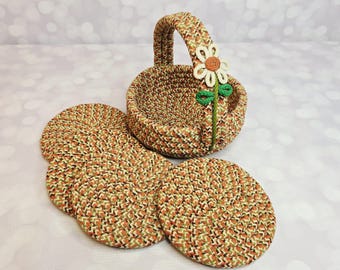 Juego de salvamanteles vintage de cuerda enrollada en cesta