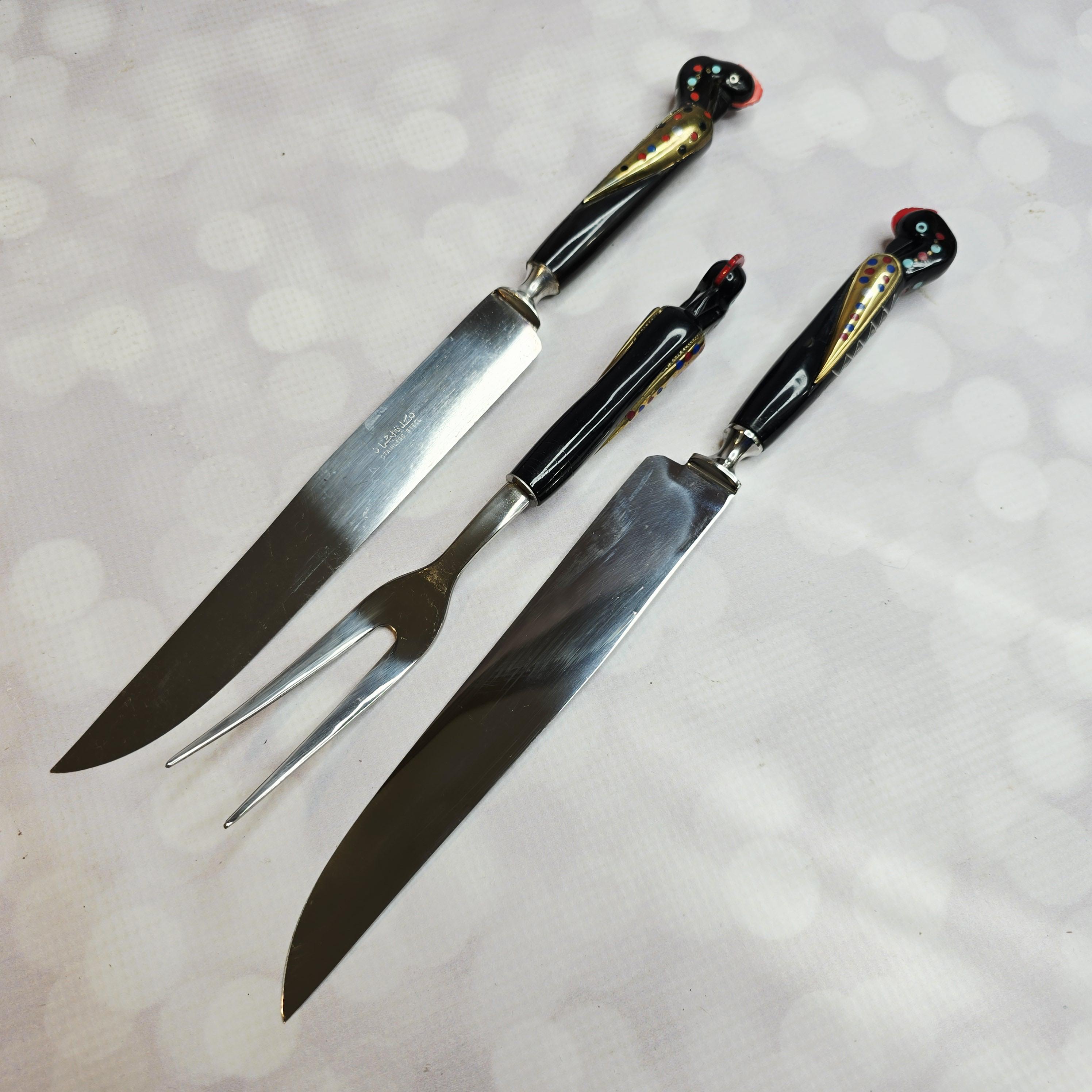 Set De Service 3 Pièces Vintage S.S. Haddad – Inox, Manches Coq, Avec étui
