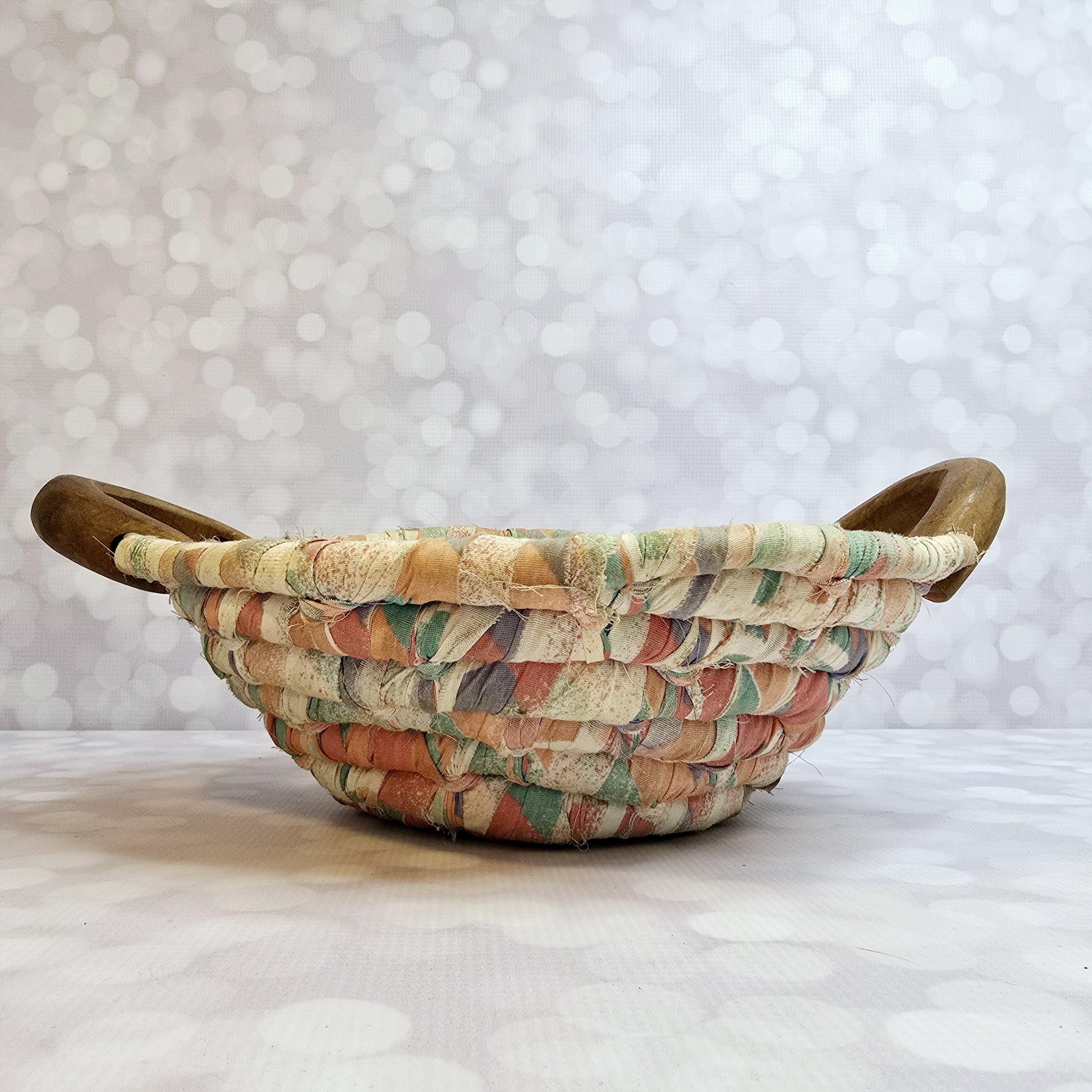 Vintage Coil Rag Basket With Wood Handles - Etsy
