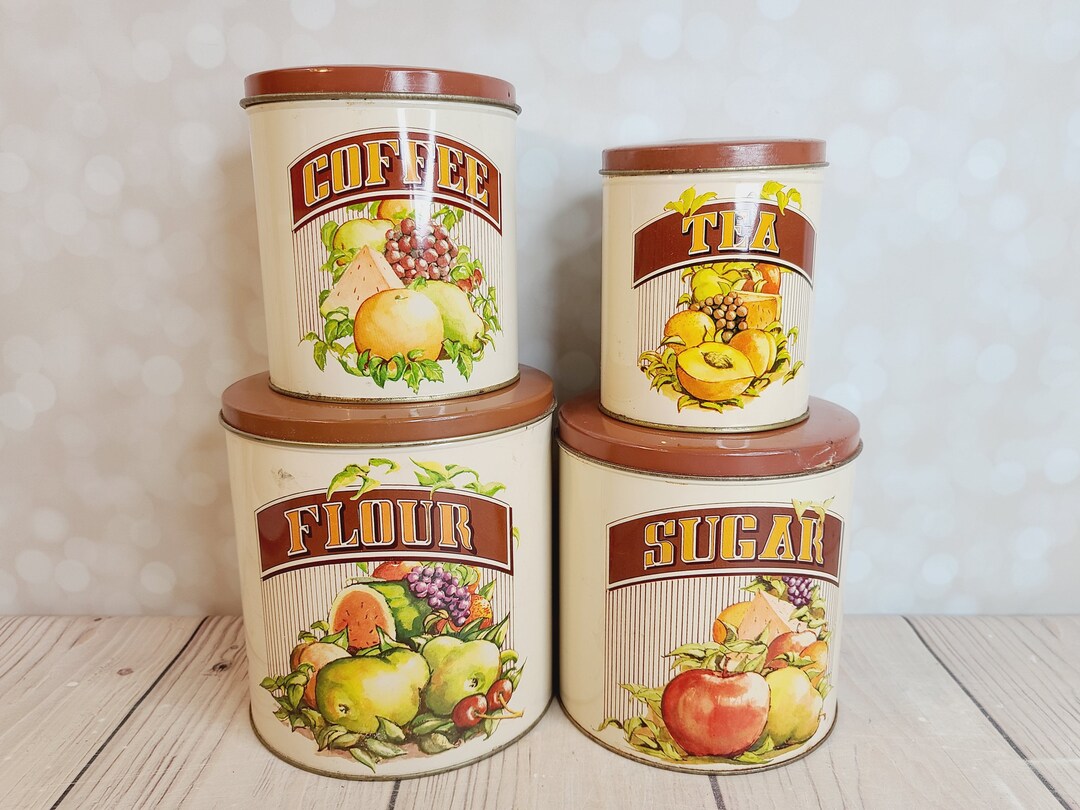 Vintage Canisters Set of 4 Metal Fruit Etsy