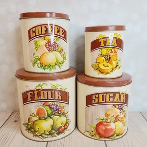 Vintage Canisters Set of 4, Metal, Fruit