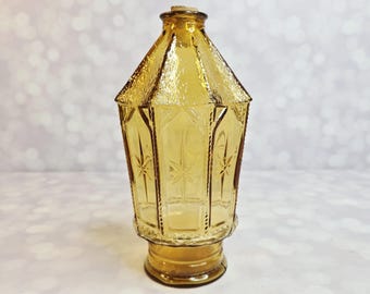Vintage Lantern Style Amber Glass Decanter