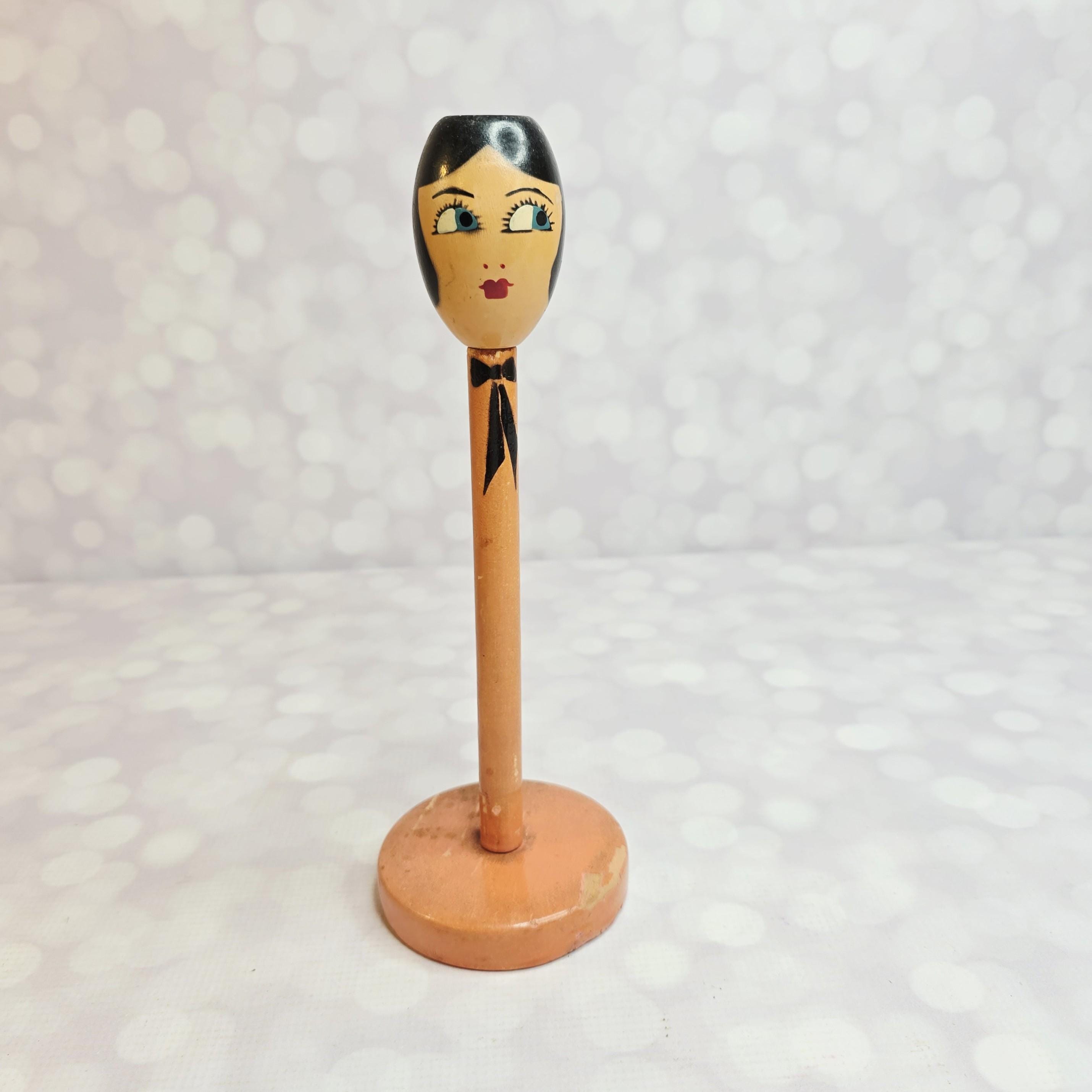 Egg Head Flapper Wooden Hat Stand Painted Blue Eyes Lathe Turned Millinery Decor Flapper Hat Stand - Etsy main image 3