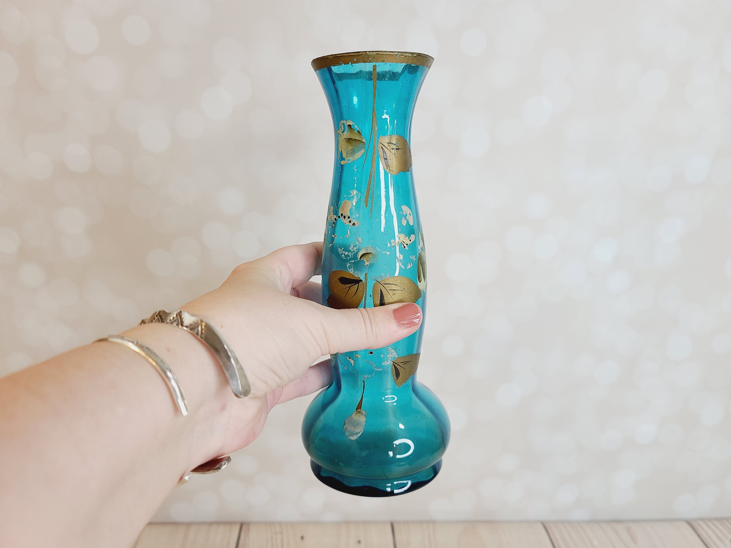 ヴィンテージ花瓶、ブルーガラス - Etsy 日本