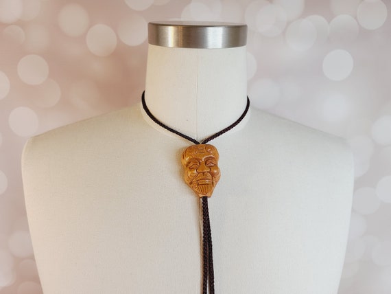 Vintage Japanese Wood Face Bolo Tie - image 2