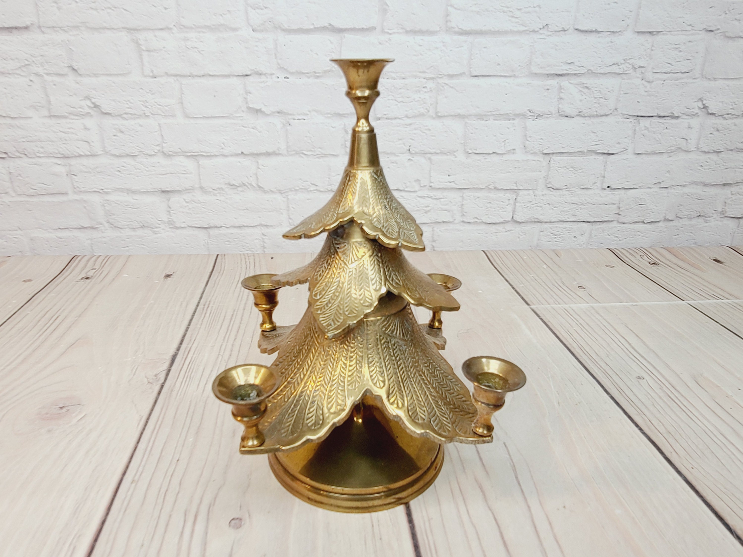 Vintage Brass Christmas Tree Candle Holder Etsy