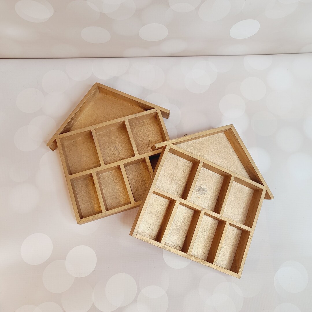Vintage Wood House Shelf Set of 2 Etsy