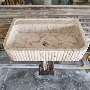 Gold Marble Sink, Vanity Sink, Wall Mount Bathroom Sink, Custom Marble Sink, Flute Marble Sink, Stone Sink, Marble Ribbed Sink, Marble Basin