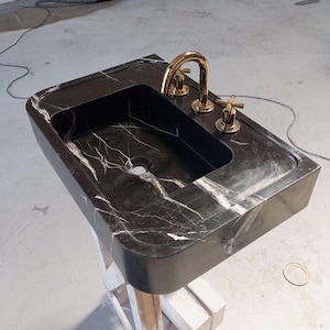 Nero Marquina Marble Sink, Black Marble Floating Sink, Black and White Marble Sink, Black Floating Vanity Sink, Black Marble Custom Sink