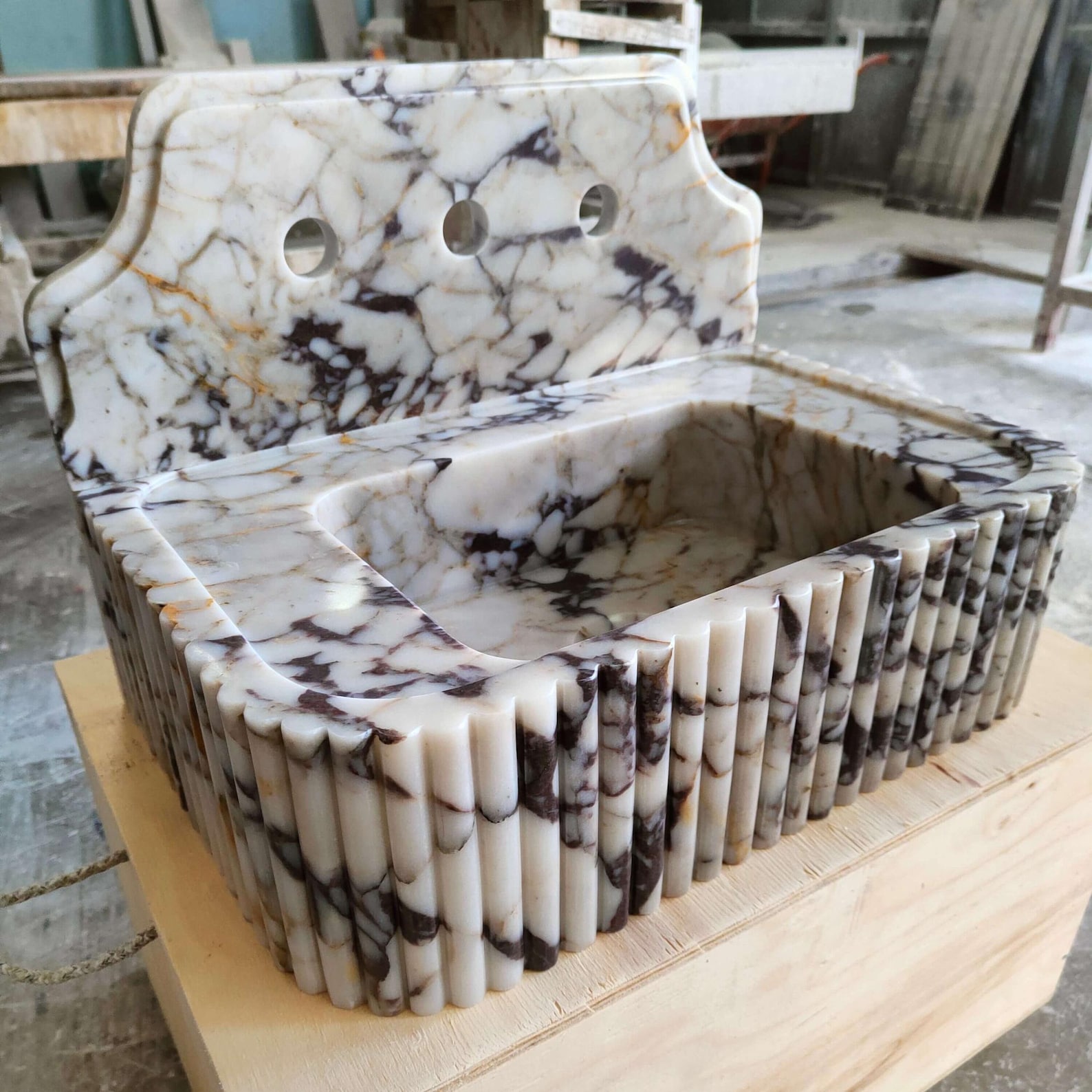Wall-mount Calacatta Viola Marble Sink, Custom Floating Bathroom ...