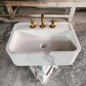 Handcrafted Carrara Marble Sink, Rectangular Vanity Basin, Elegant Natural Stone Bathroom Sink, Customizable Marble Washbasin, White Carrara