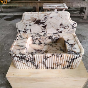 Elegant Calacatta Viola Marble Sink, Handmade Rectangular Vanity Basin, Custom Natural Stone Bathroom Sink, Custom Handcrafted Vanity Sink