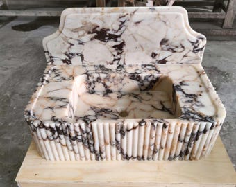 Handmade Rectangular Calacatta Viola Sink, Custom Marble Bathroom Vanity Basin