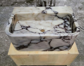 Bathroom Vanity with Calacatta Viola Marble, Honed Wall-Mount Sink