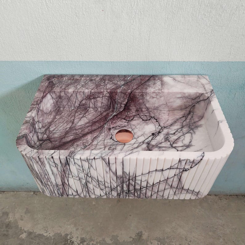 Floating Sink Marble, Lilac Marble Wall Mount Sink, Flute Marble Sink