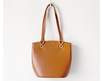 Vintage 90s Tan Leather Bucket Shoulder Bag